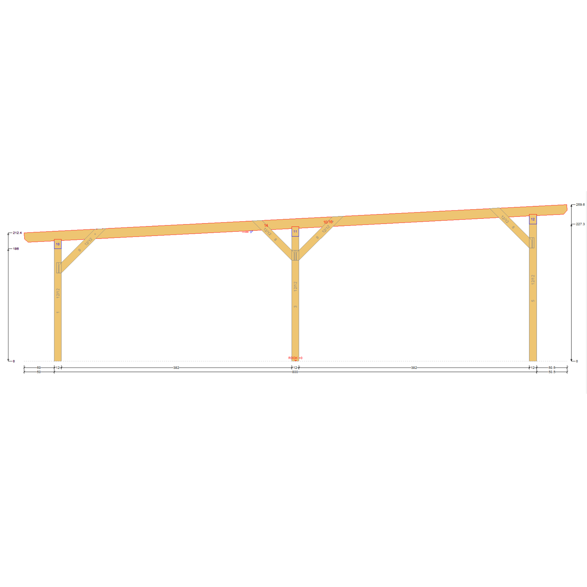 Bauplan Carport Flachdach 5 Querschnitt mit Bemaßung