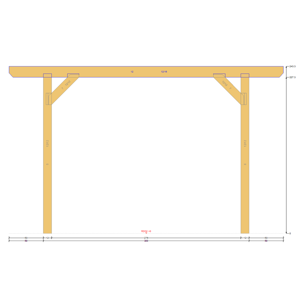 Bauplan Carport Flachdach 5 Seitenansicht mit Bemaßung