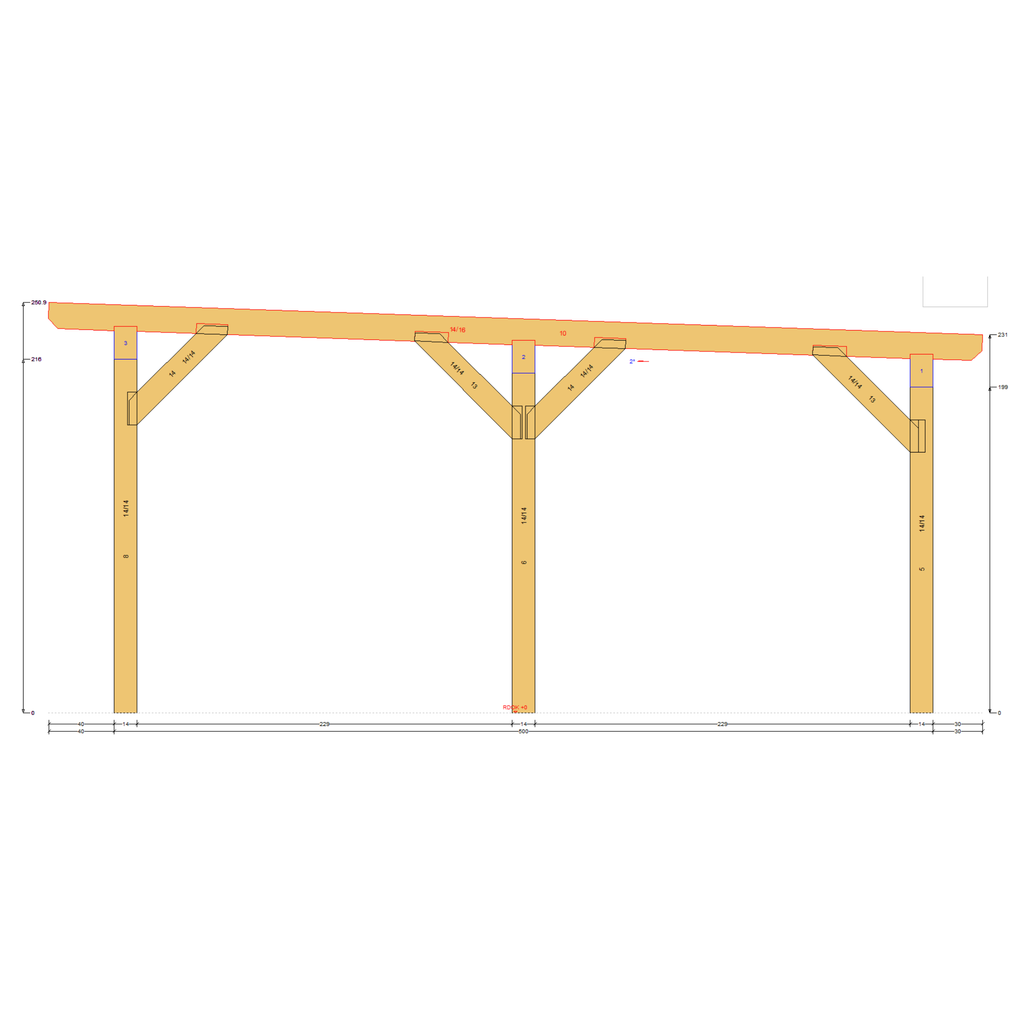 Bauplan Carport Flachdach 7 Querschnitt mit Bemaßung