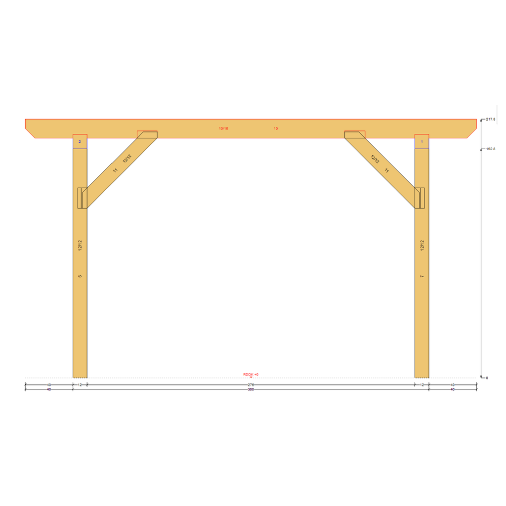 Bauplan Carport Flachdach 8 Querschnitt mit Bemaßung