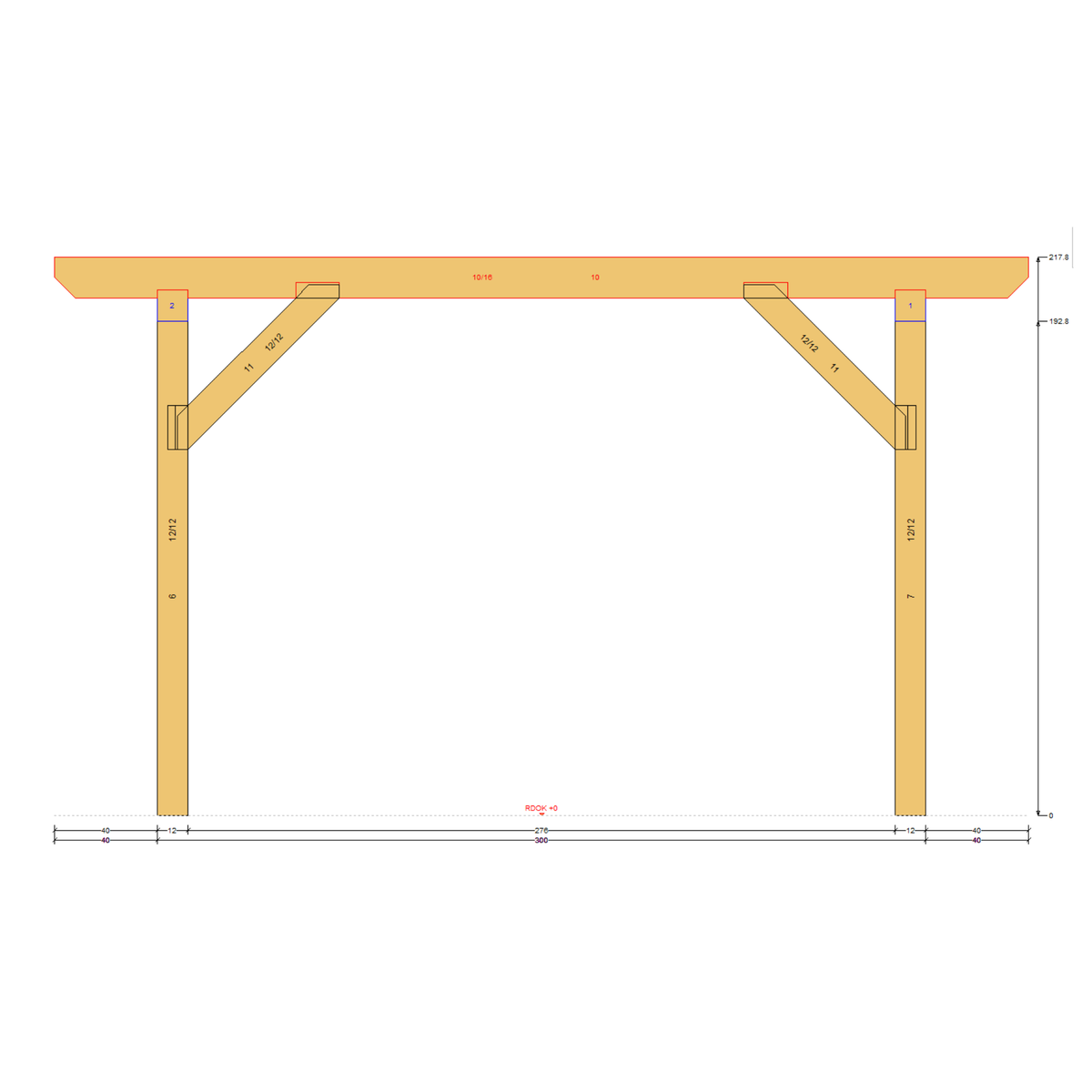 Bauplan Carport Flachdach 8 Querschnitt mit Bemaßung