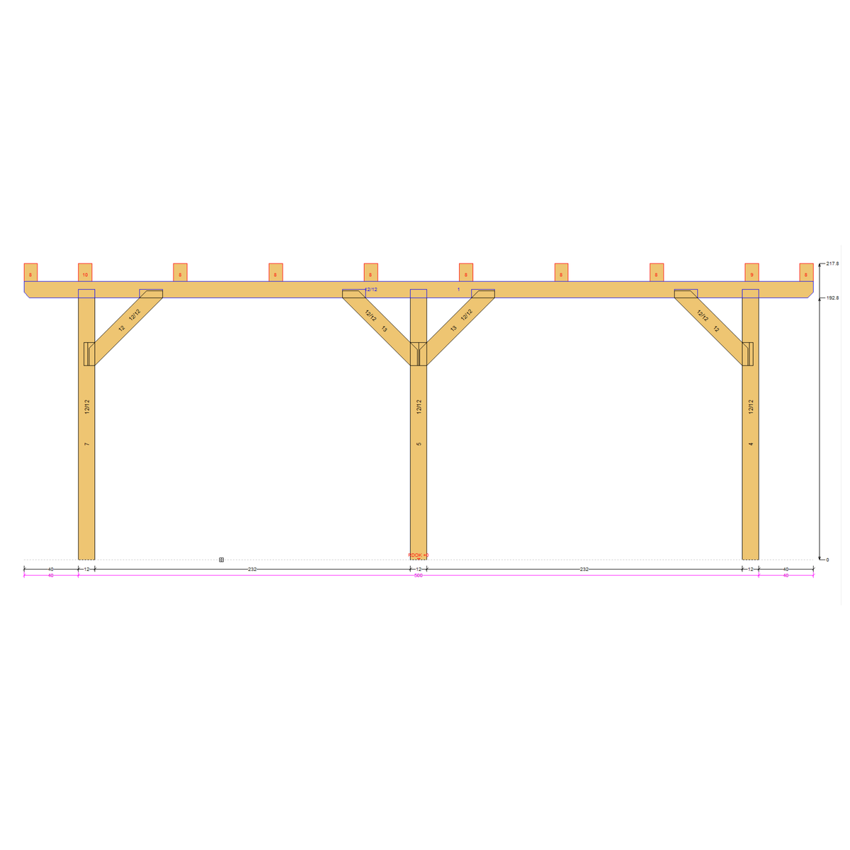 Bauplan Carport Flachdach 8 Seitenansicht mit Bemaßung