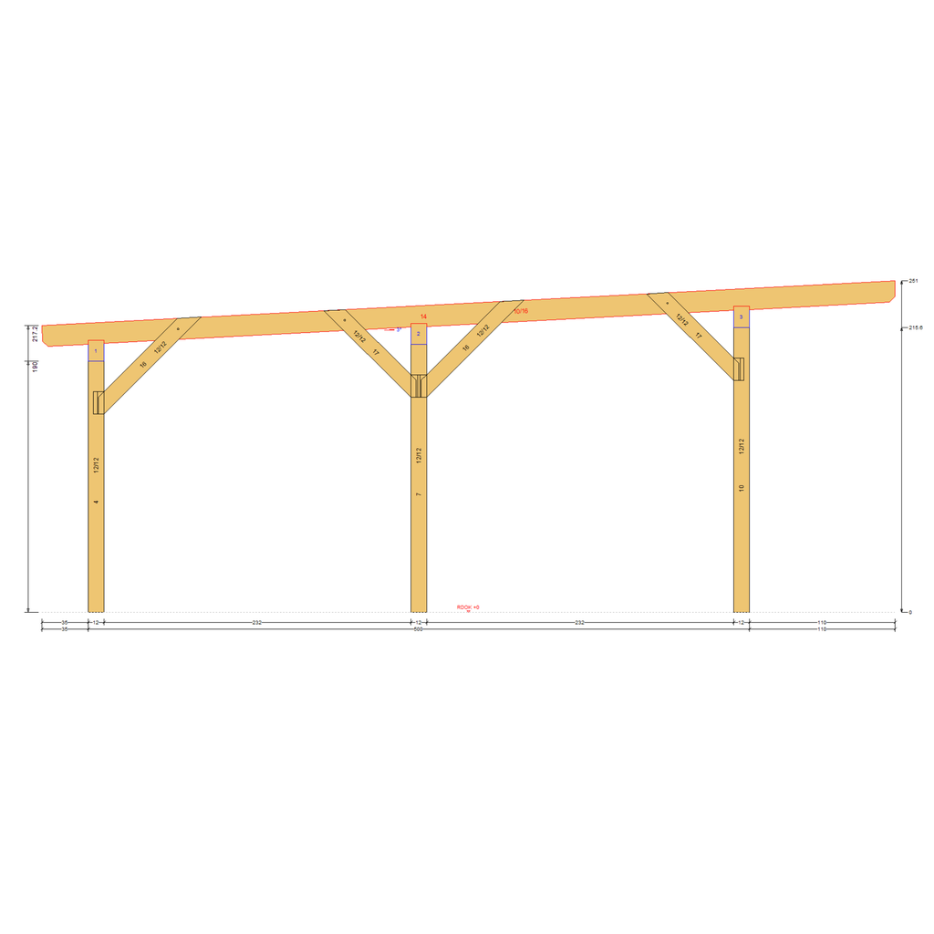 Bauplan Carport Flachdach 9 Querschnitt mit Bemaßung