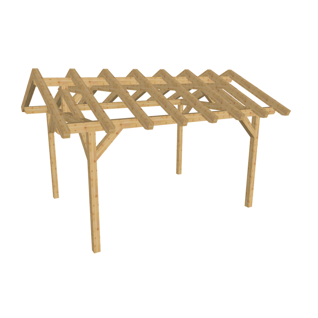 Bauplan Carport Satteldach 11 3D-Ansicht schräg von vorn