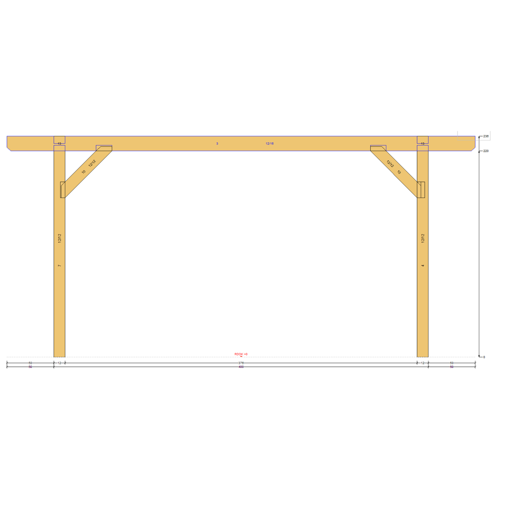 Bauplan Carport Satteldach 11 Seitenansicht mit Bemaßung