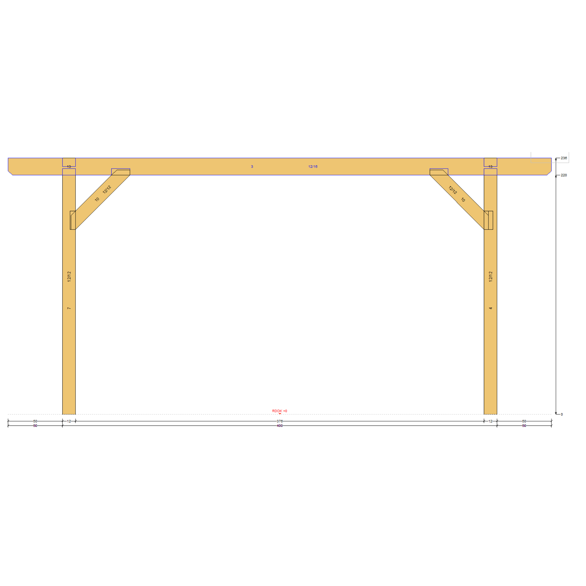 Bauplan Carport Satteldach 11 Seitenansicht mit Bemaßung