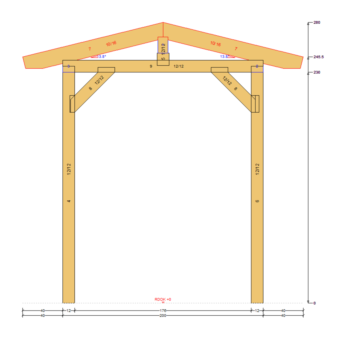 Bauplan Carport Satteldach 12 Querschnitt mit Bemaßung