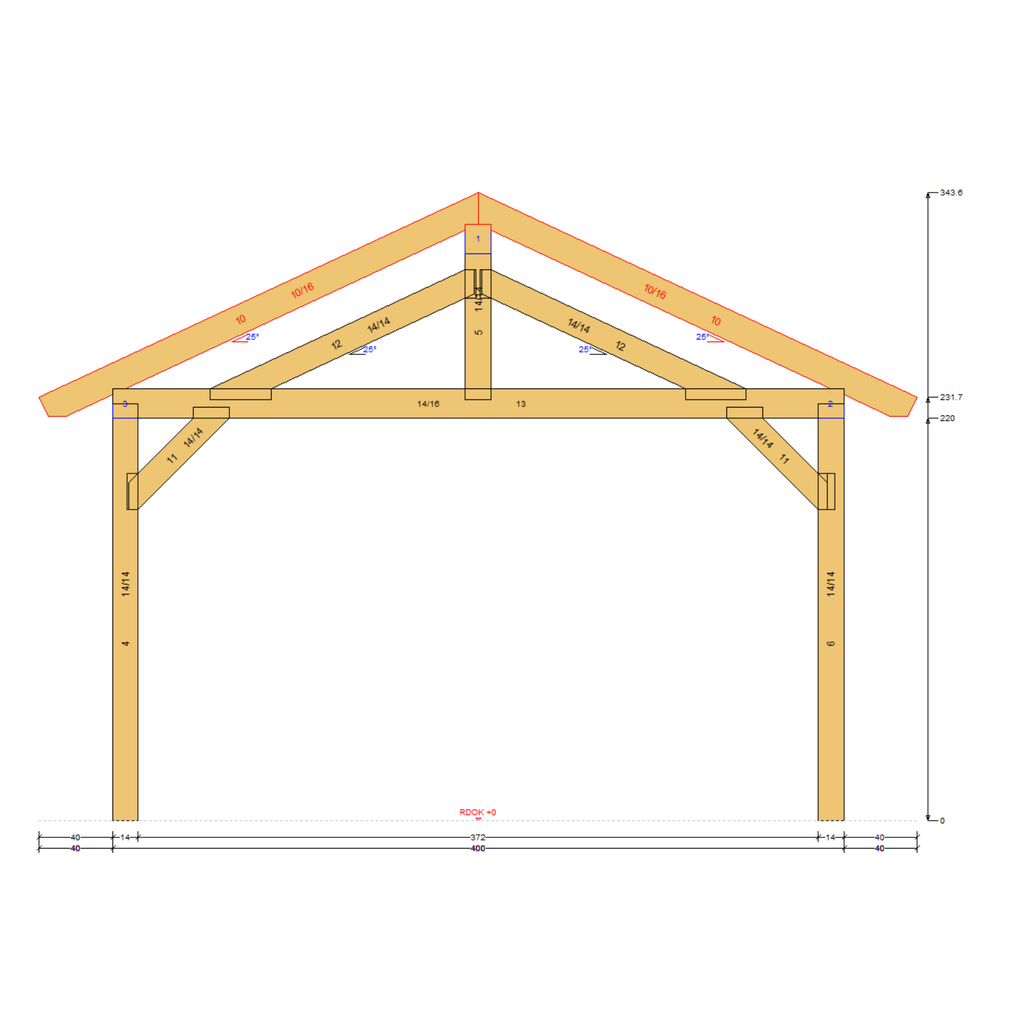 Bauplan Carport Satteldach 13 Querschnitt mit Bemaßung