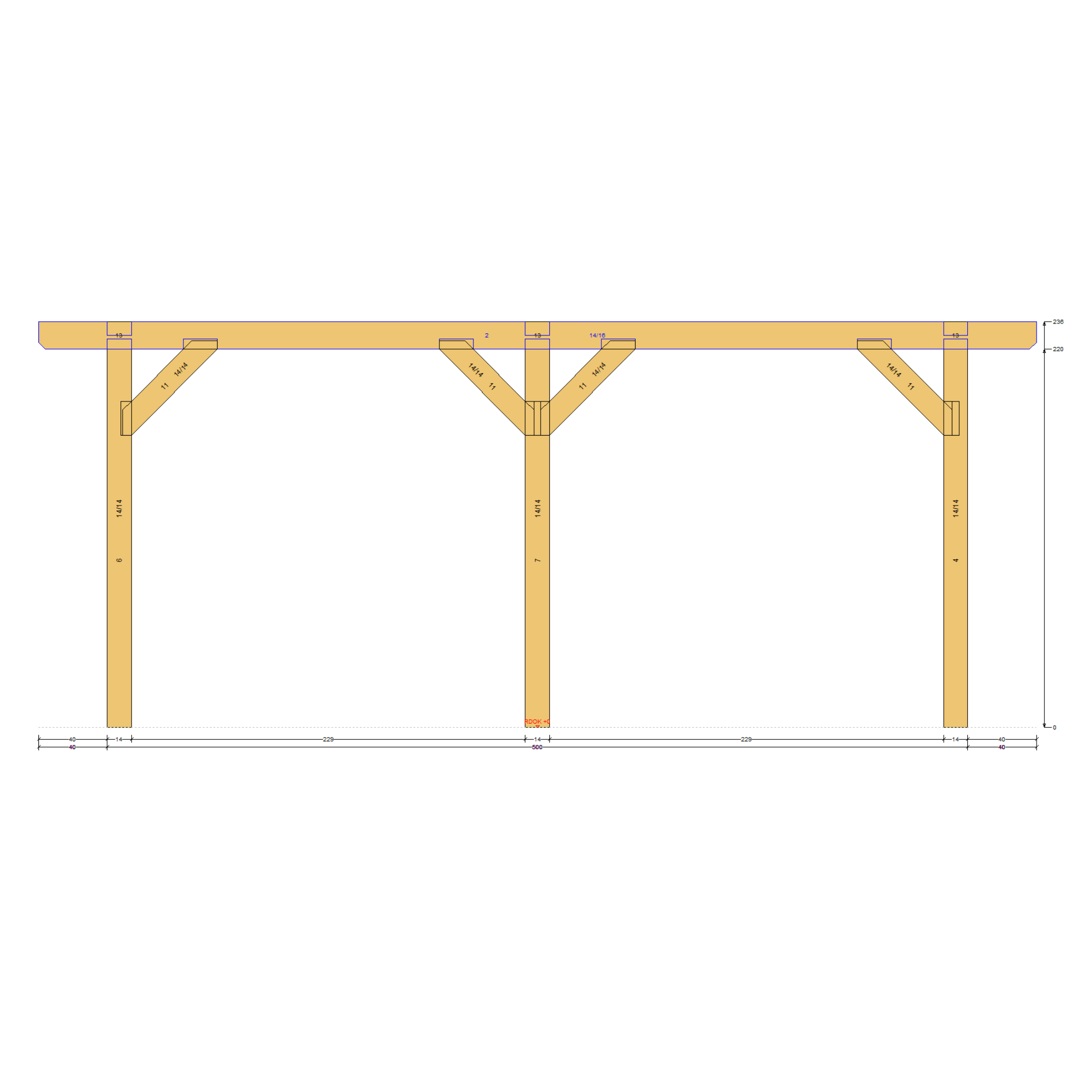 Bauplan Carport Satteldach 13 Seitenansicht mit Bemaßung