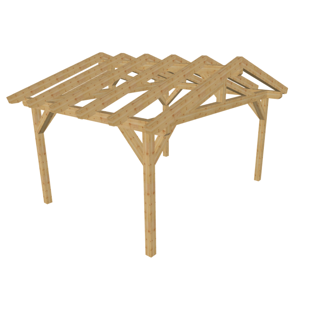 Bauplan Carport Satteldach 14 3D-Ansicht schräg von vorn