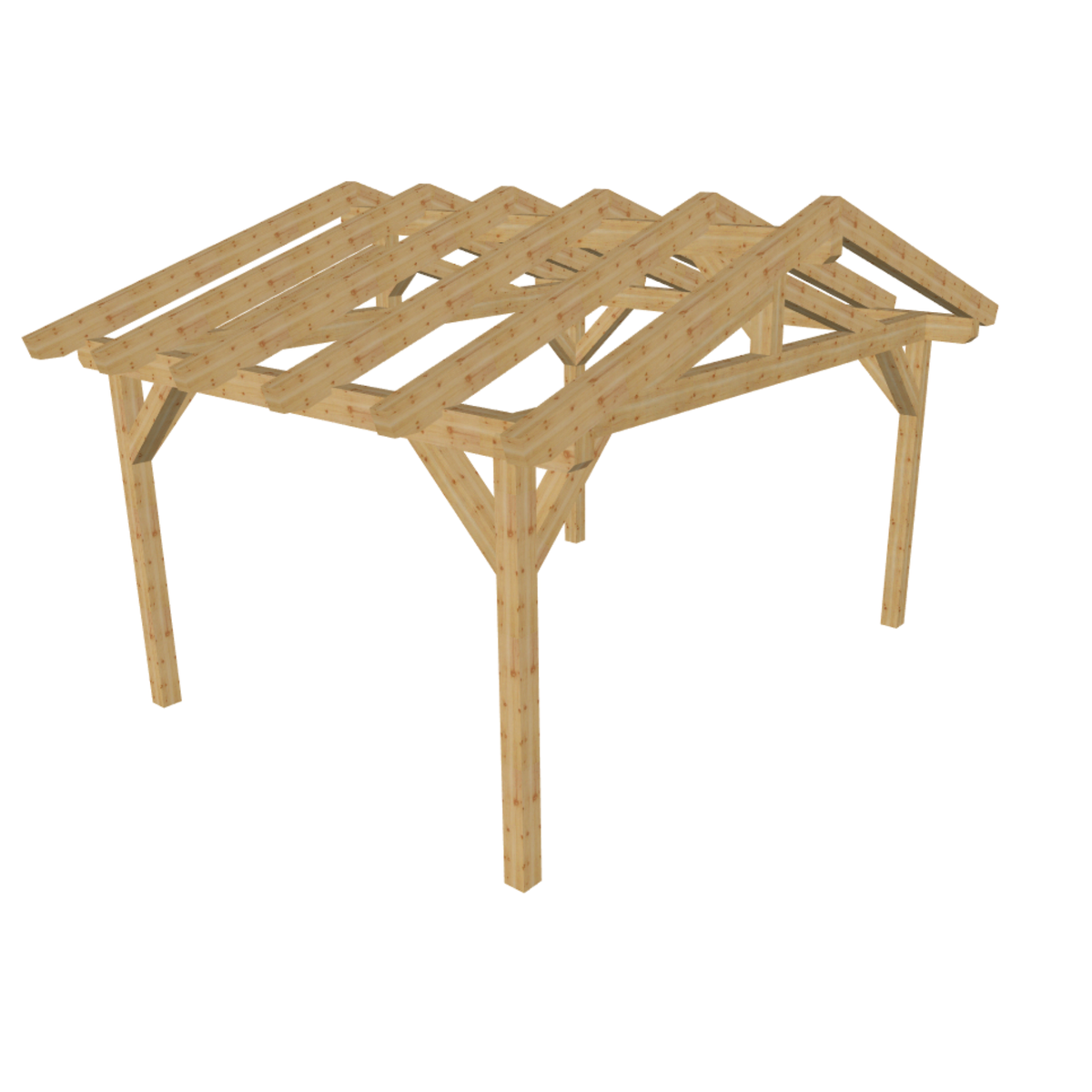 Bauplan Carport Satteldach 14 3D-Ansicht schräg von vorn