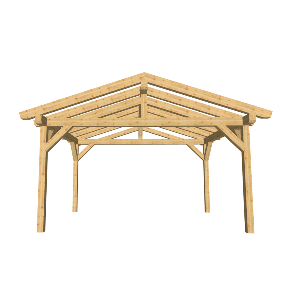 Bauplan Carport Satteldach 14 3D-Frontansicht