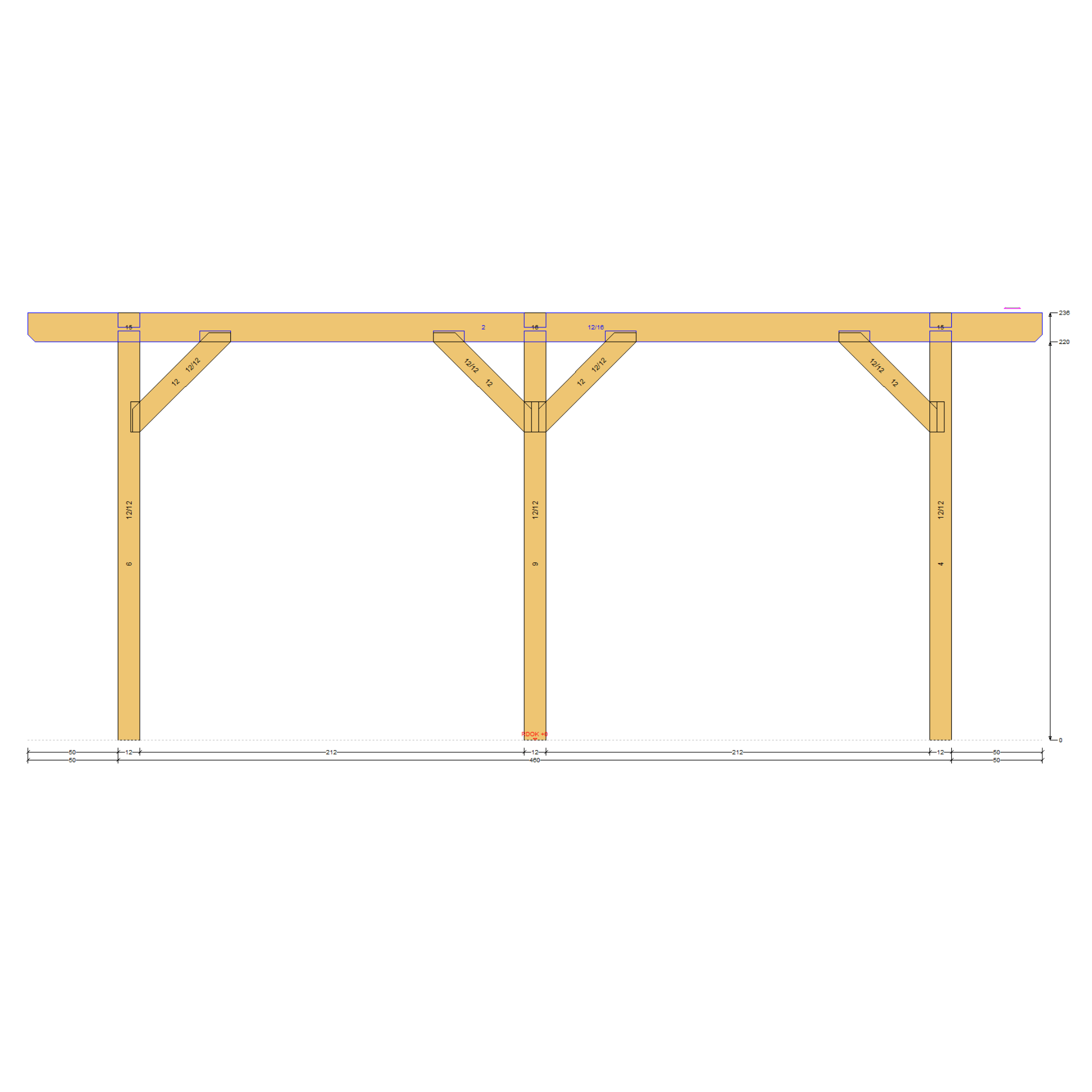 Bauplan Carport Satteldach 15 Seitenansicht mit Bemaßung