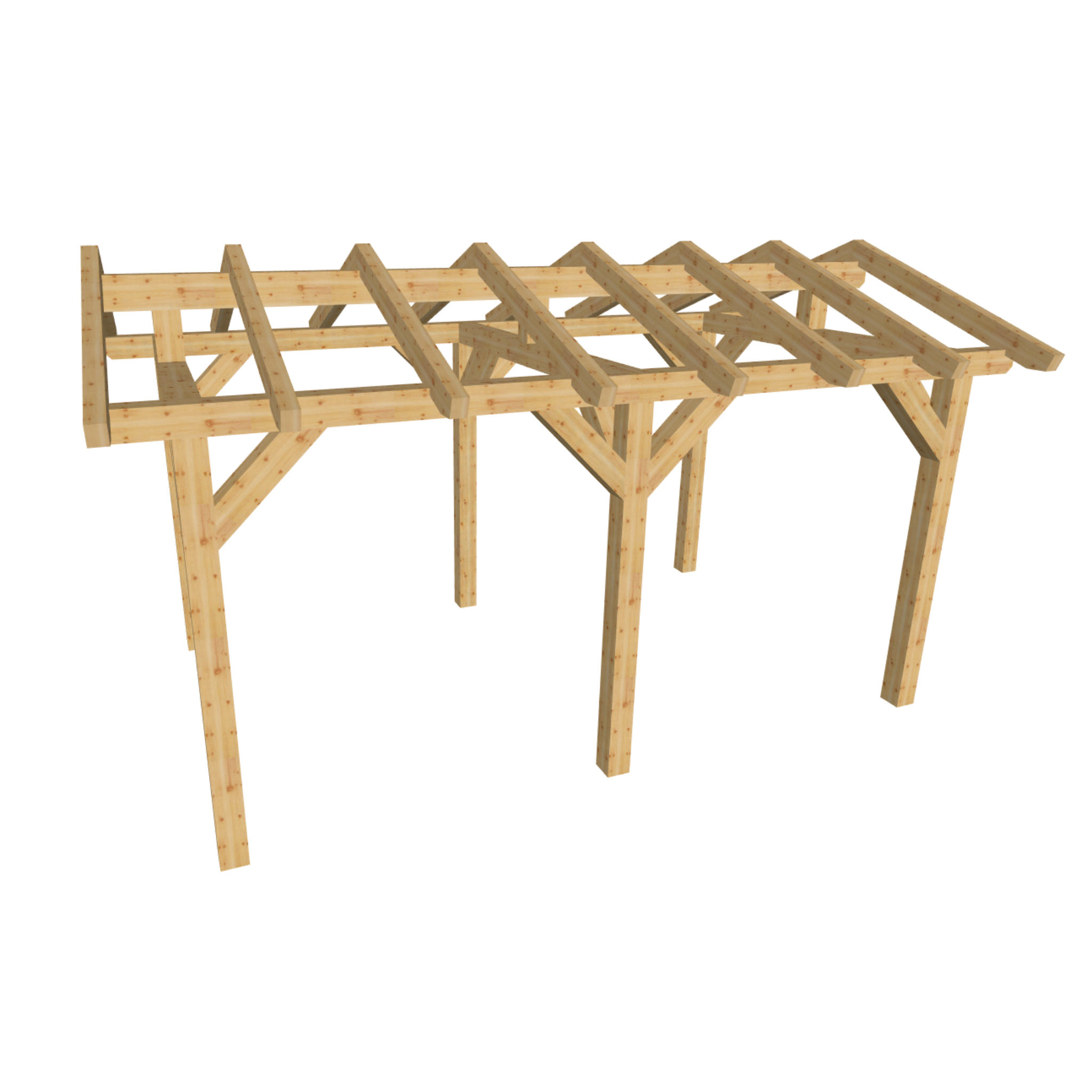 Bauplan Carport Satteldach 16 3D-Ansicht schräg von vorn