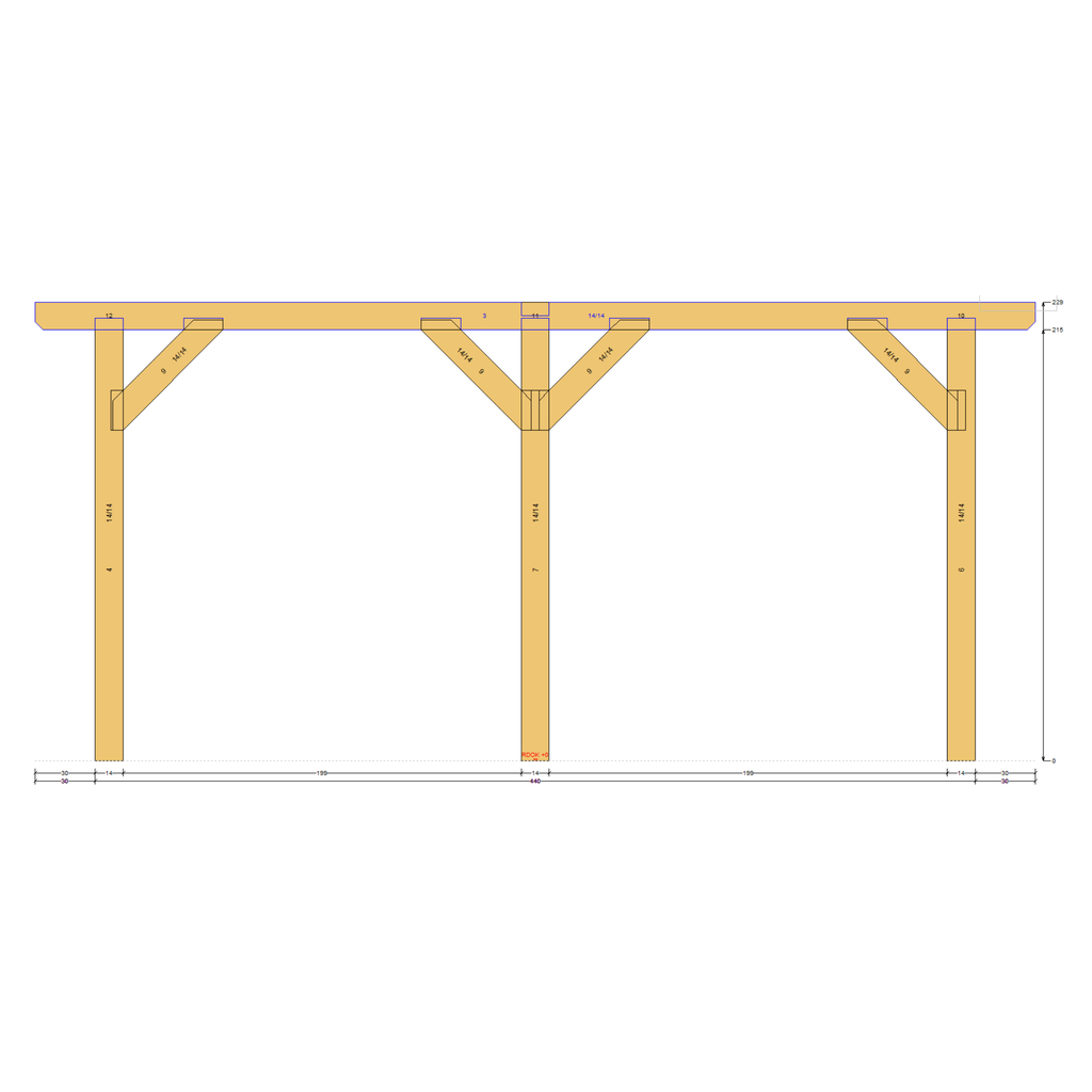Bauplan Carport Satteldach 16 Seitenansicht mit Bemaßung