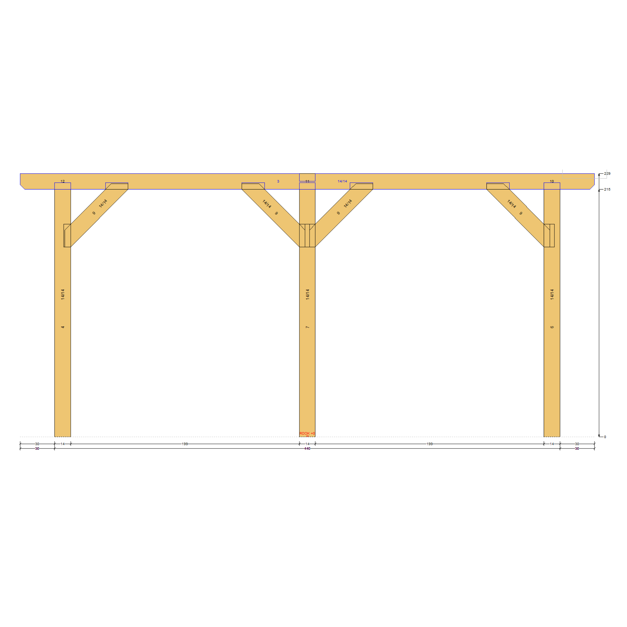 Bauplan Carport Satteldach 16 Seitenansicht mit Bemaßung
