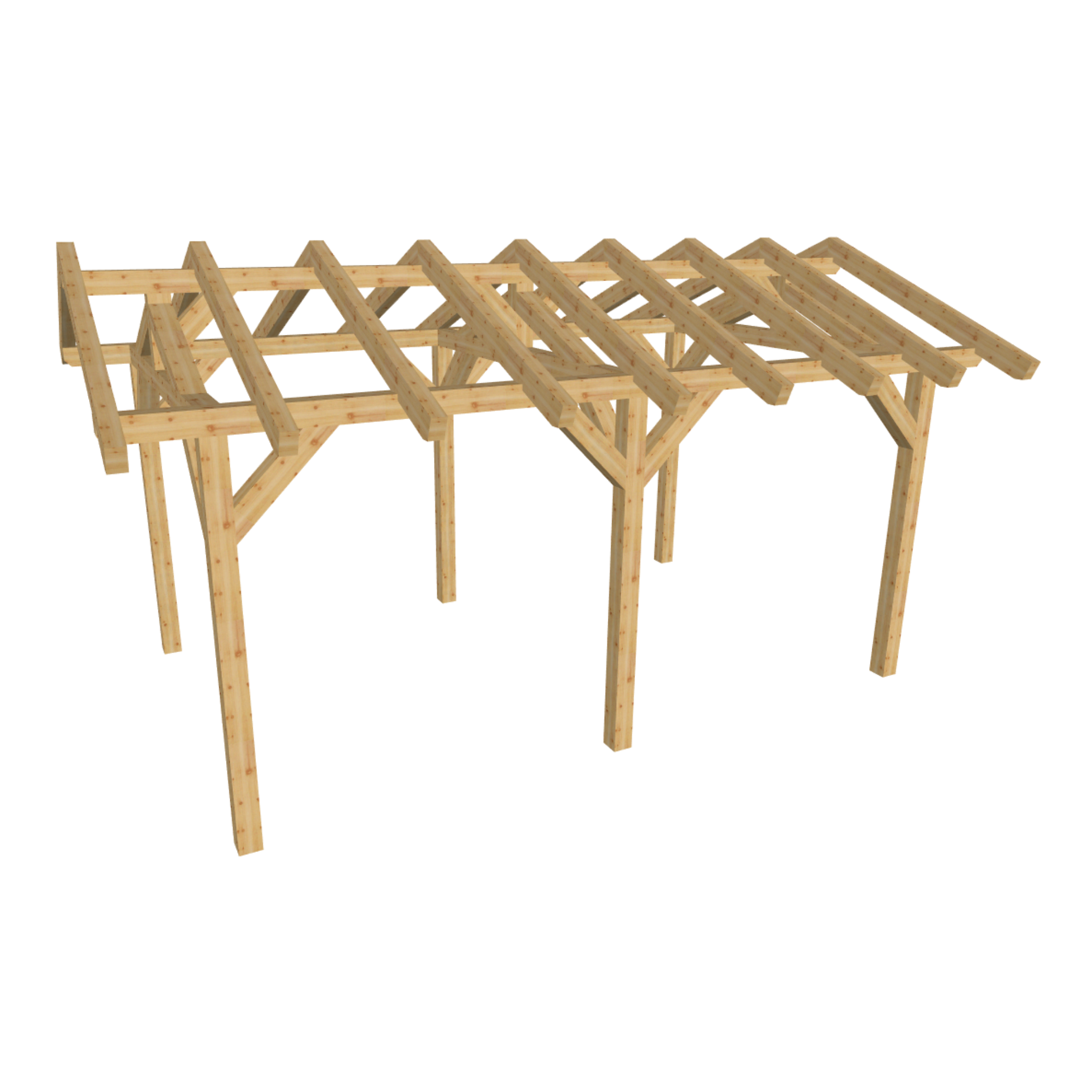 Bauplan Carport Satteldach 18 3D-Ansicht schräg von vorn