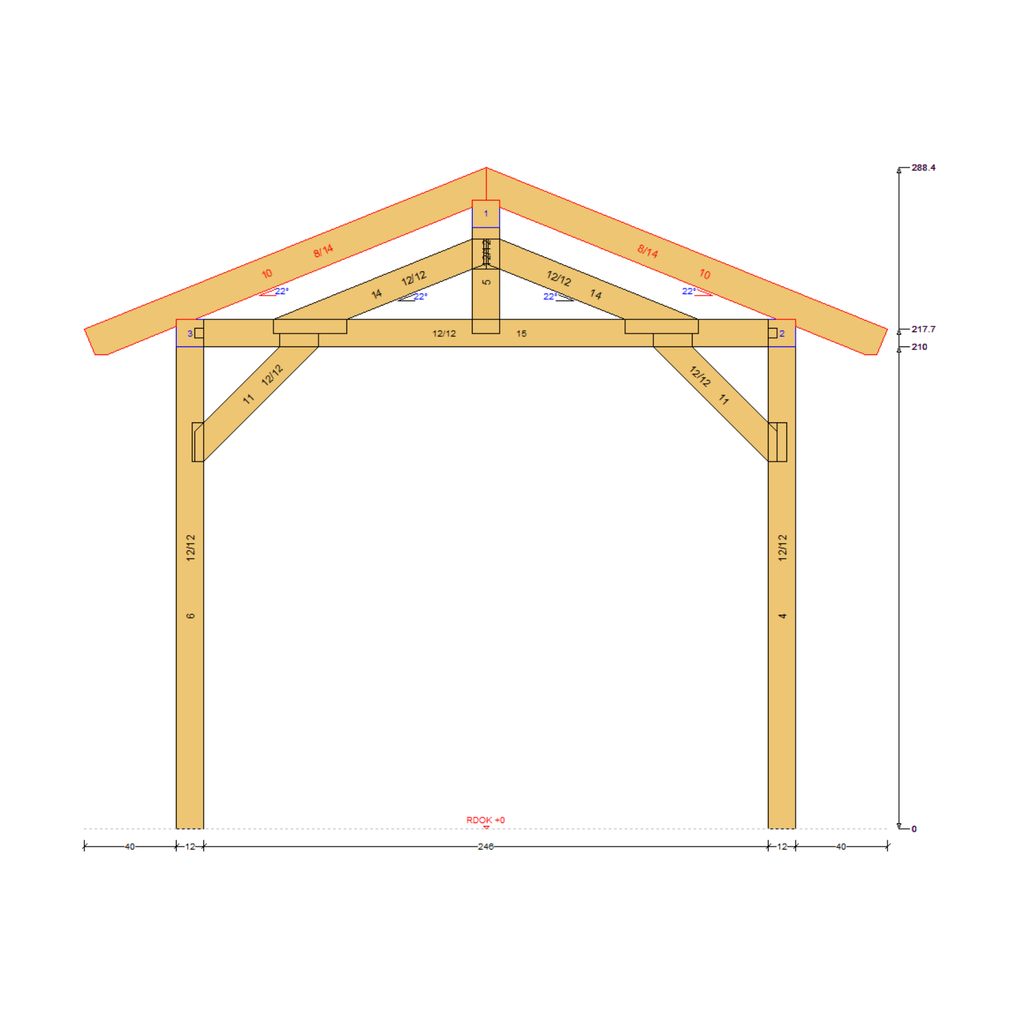 Bauplan Carport Satteldach 18 Querschnitt mit Bemaßung