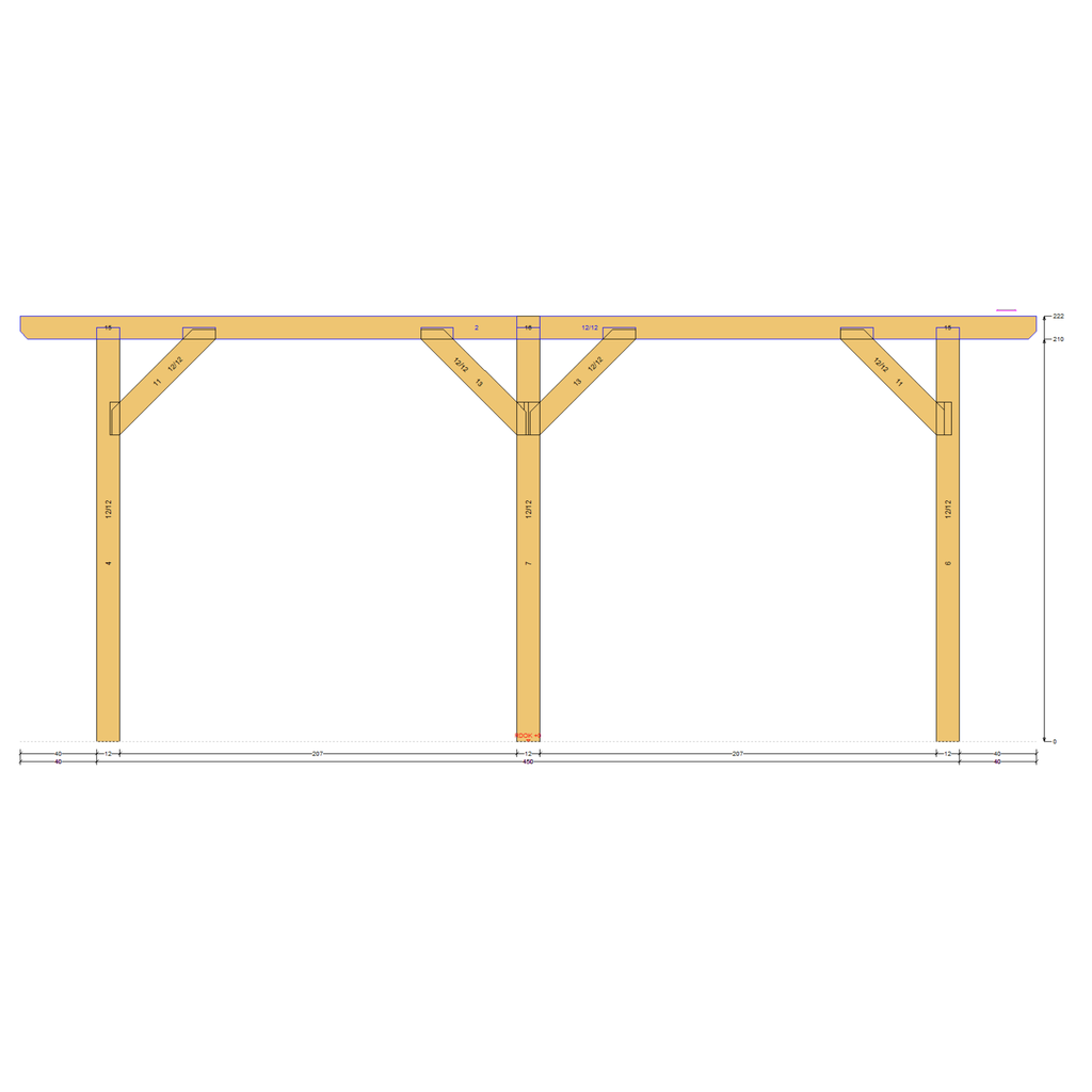 Bauplan Carport Satteldach 18 Seitenansicht mit Bemaßung