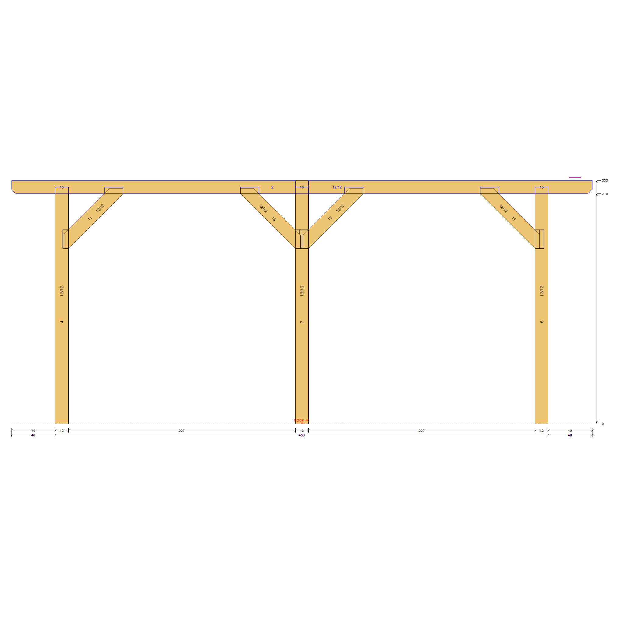 Bauplan Carport Satteldach 18 Seitenansicht mit Bemaßung