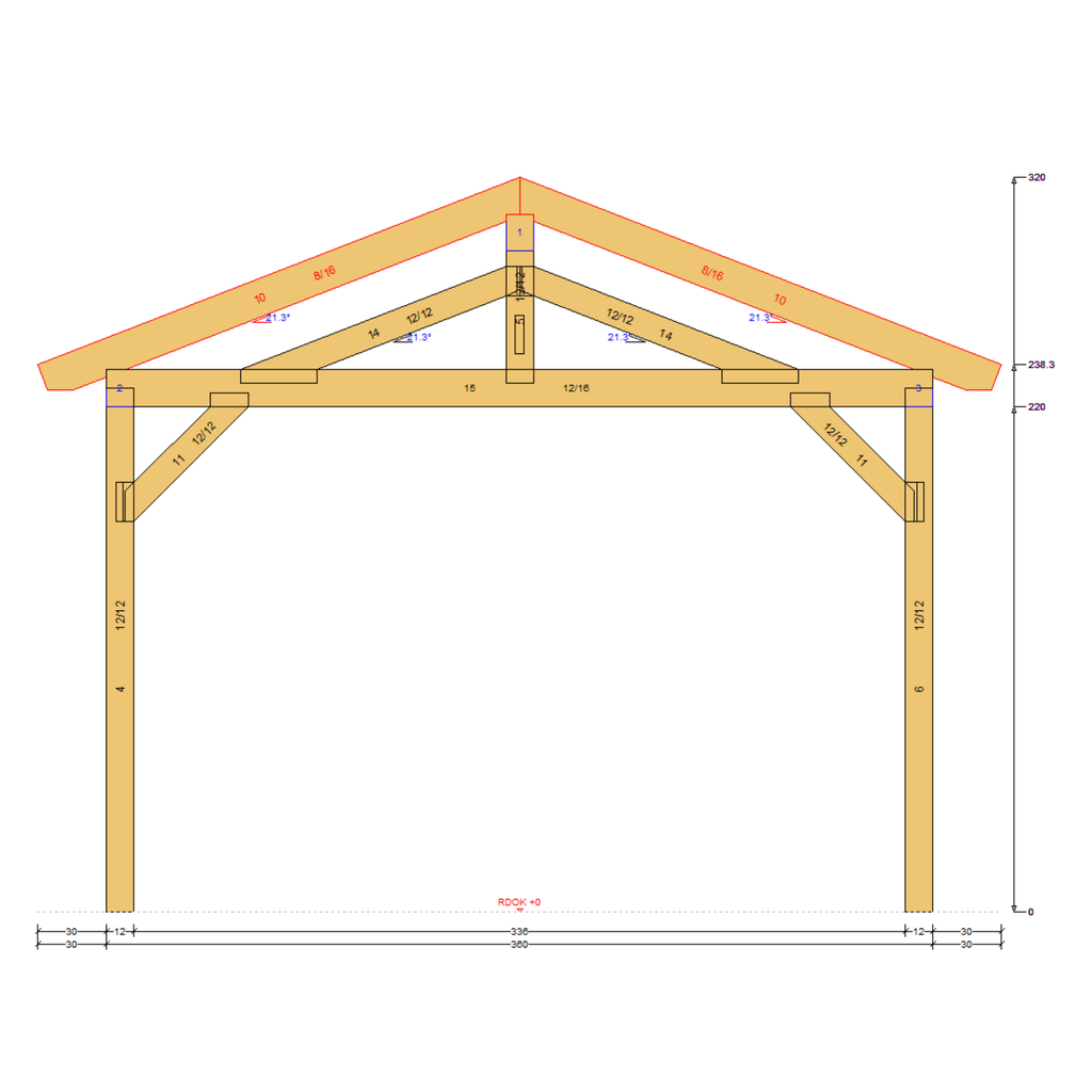 Bauplan Carport Satteldach 19 Querschnitt mit Bemaßung