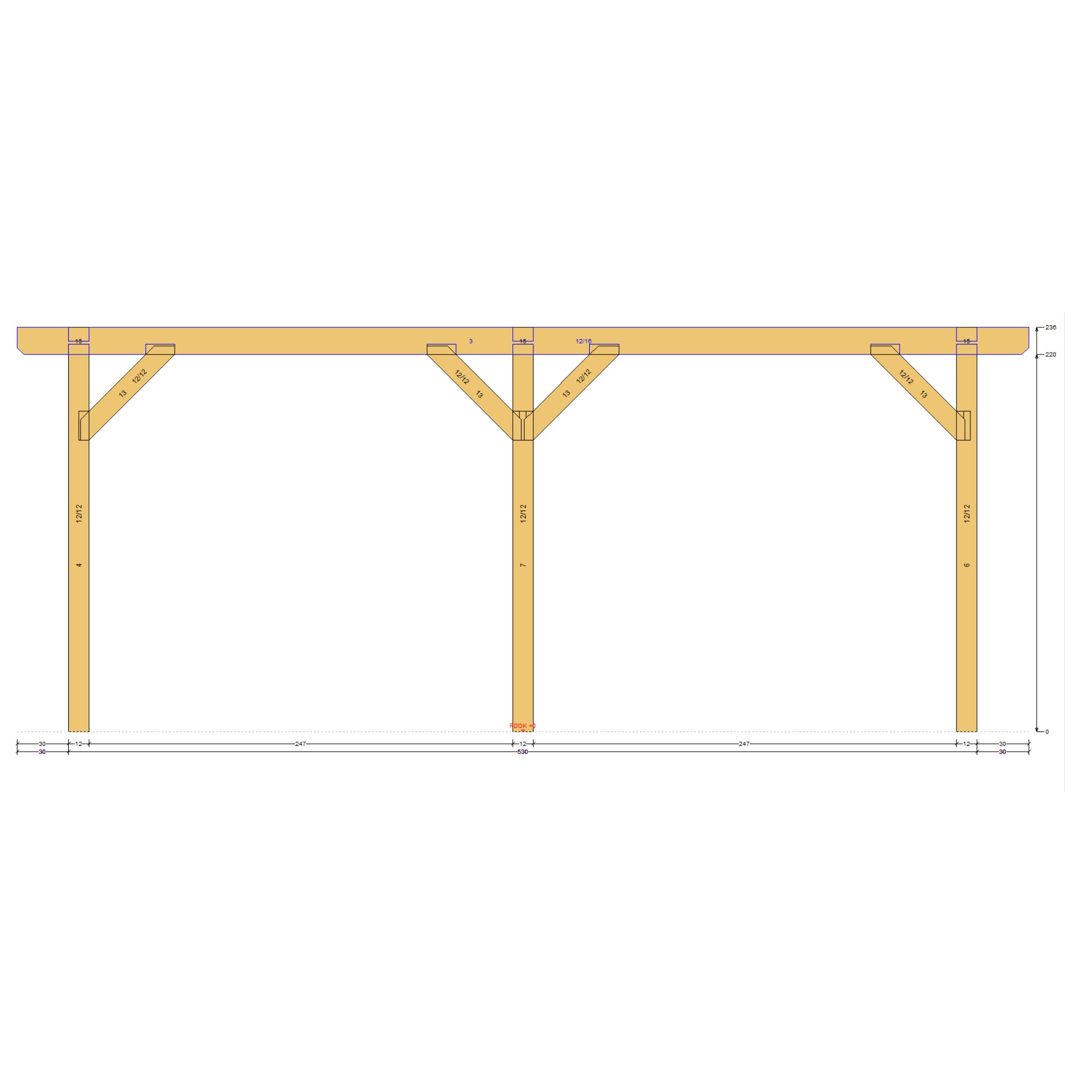 Bauplan Carport Satteldach 19 Seitenansicht mit Bemaßung