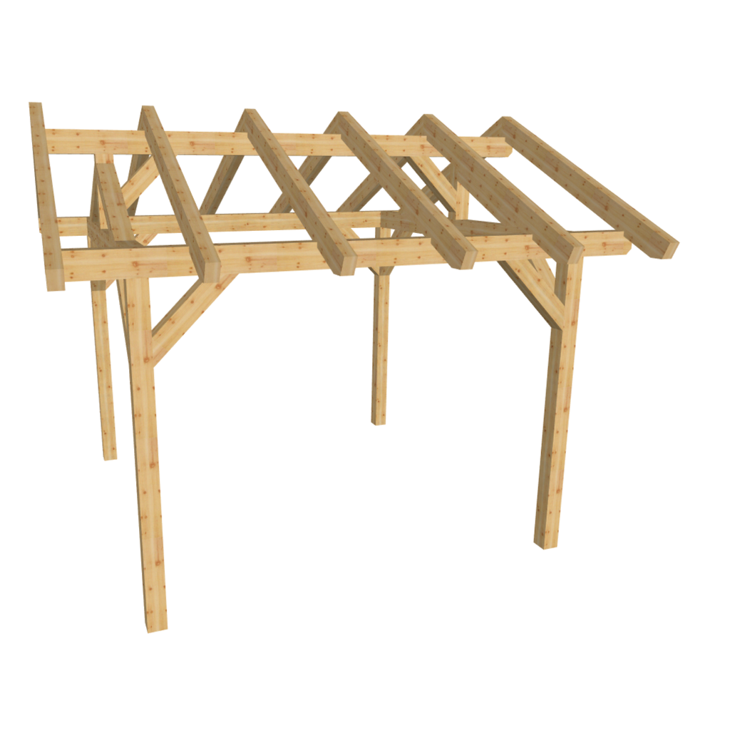 Bauplan Carport Satteldach 20 3D-Ansicht schräg von vorn