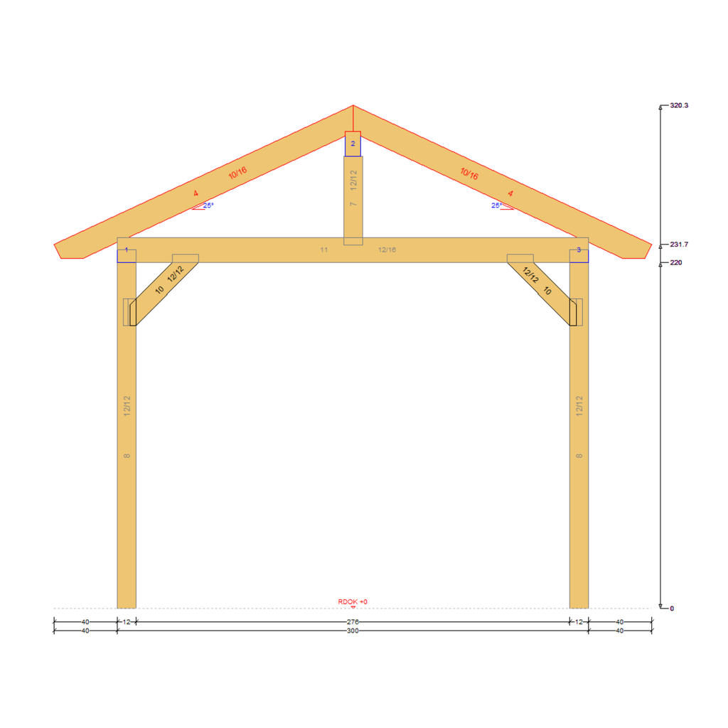 Bauplan Carport Satteldach 2 Querschnitt mit Bemaßung
