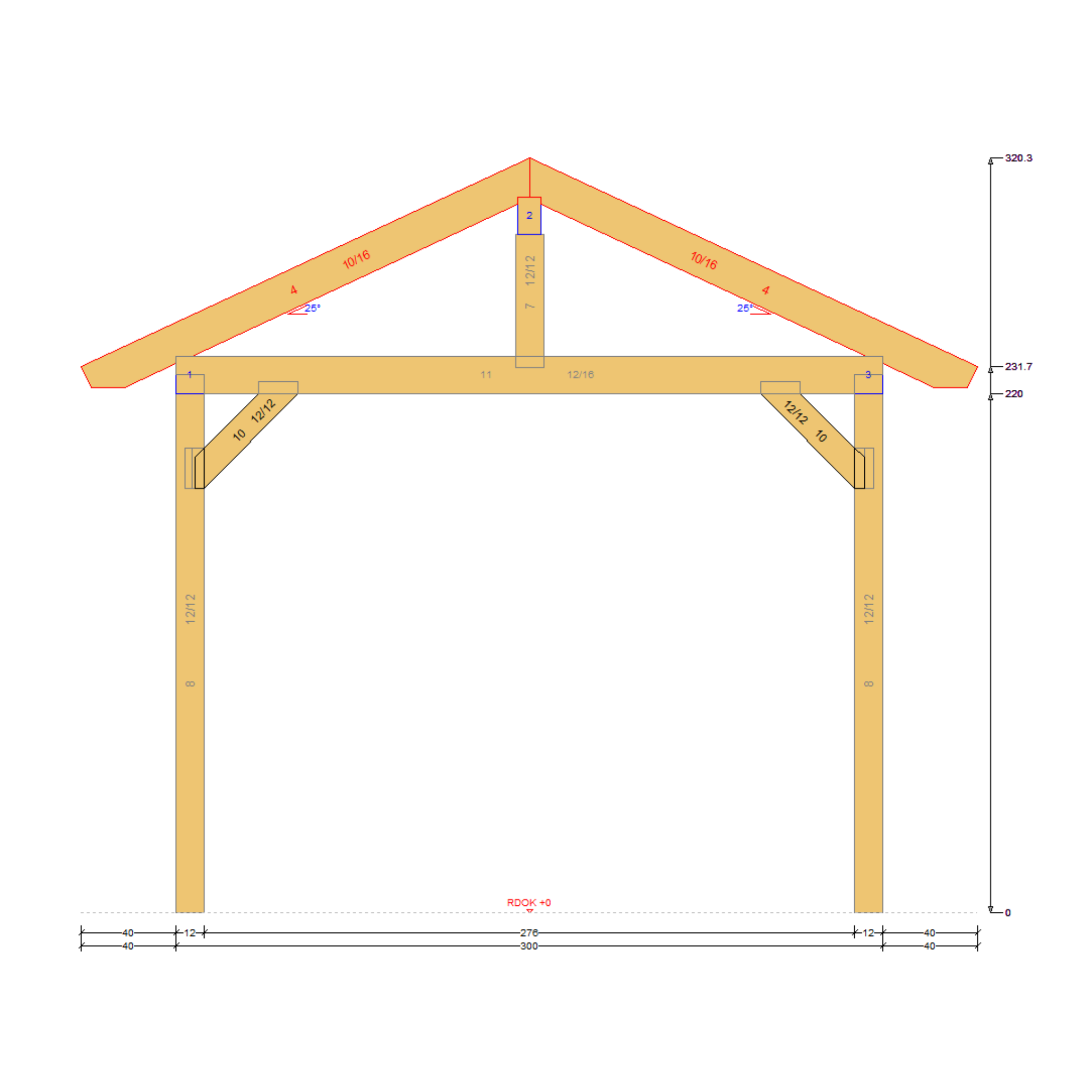 Bauplan Carport Satteldach 2 Querschnitt mit Bemaßung