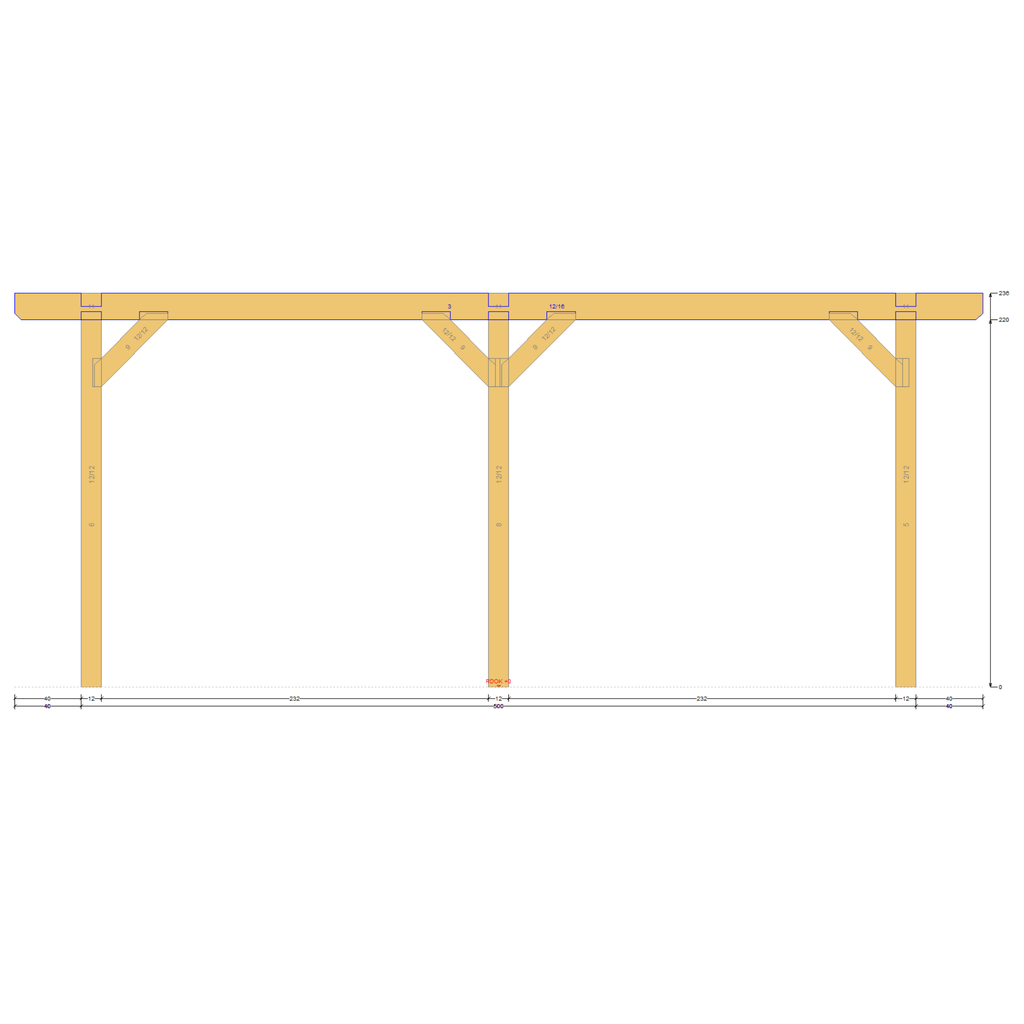 Bauplan Carport Satteldach 2 Seitenansicht mit Bemaßung