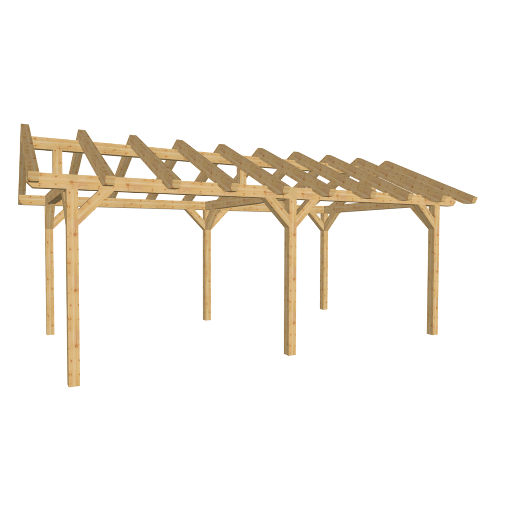 Bauplan Carport Satteldach 4 3D-Ansicht schräg von vorn