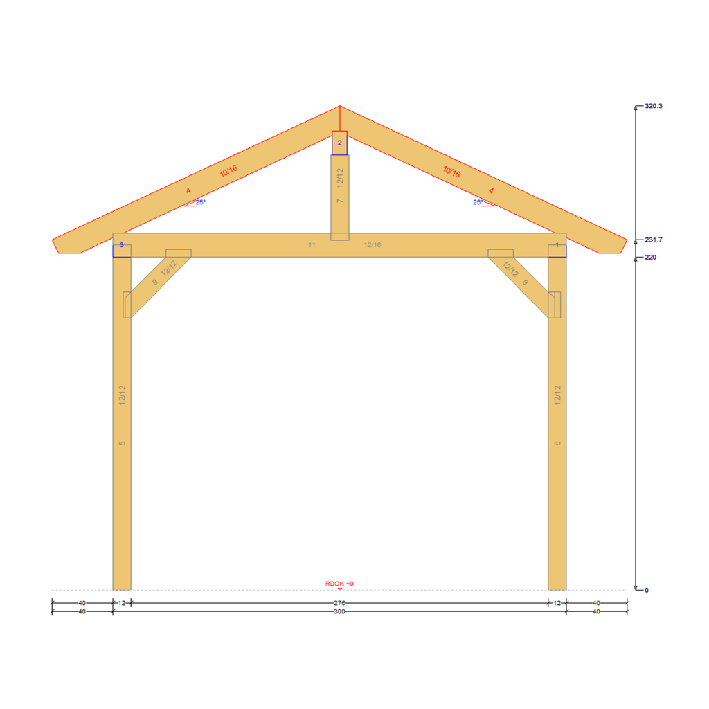 Bauplan Carport Satteldach 4 Querschnitt mit Bemaßung