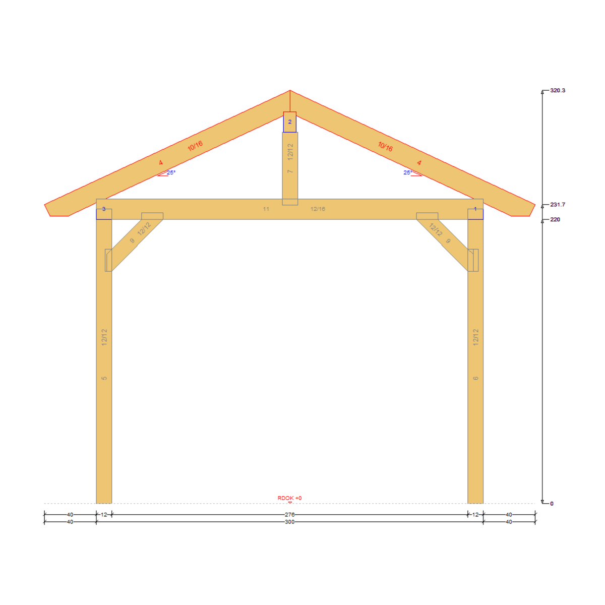 Bauplan Carport Satteldach 4 Querschnitt mit Bemaßung