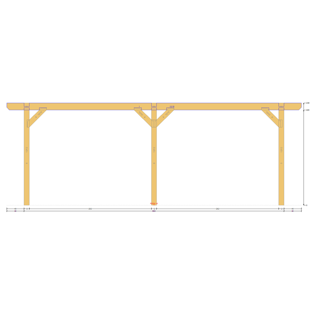 Bauplan Carport Satteldach 4 Seitenansicht mit Bemaßung