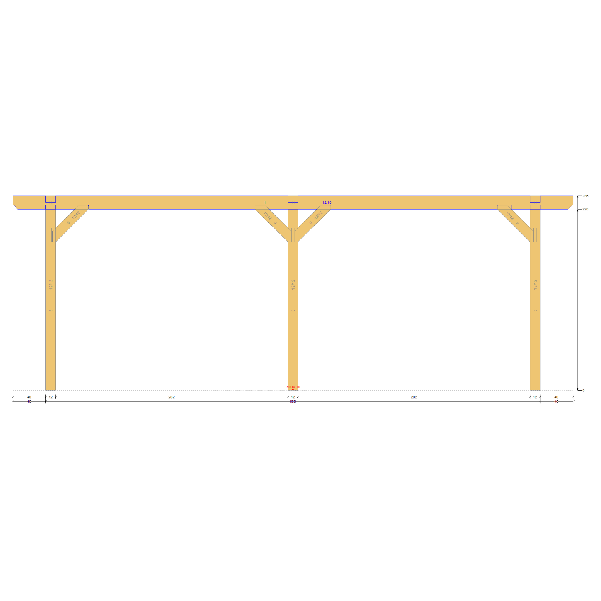 Bauplan Carport Satteldach 4 Seitenansicht mit Bemaßung
