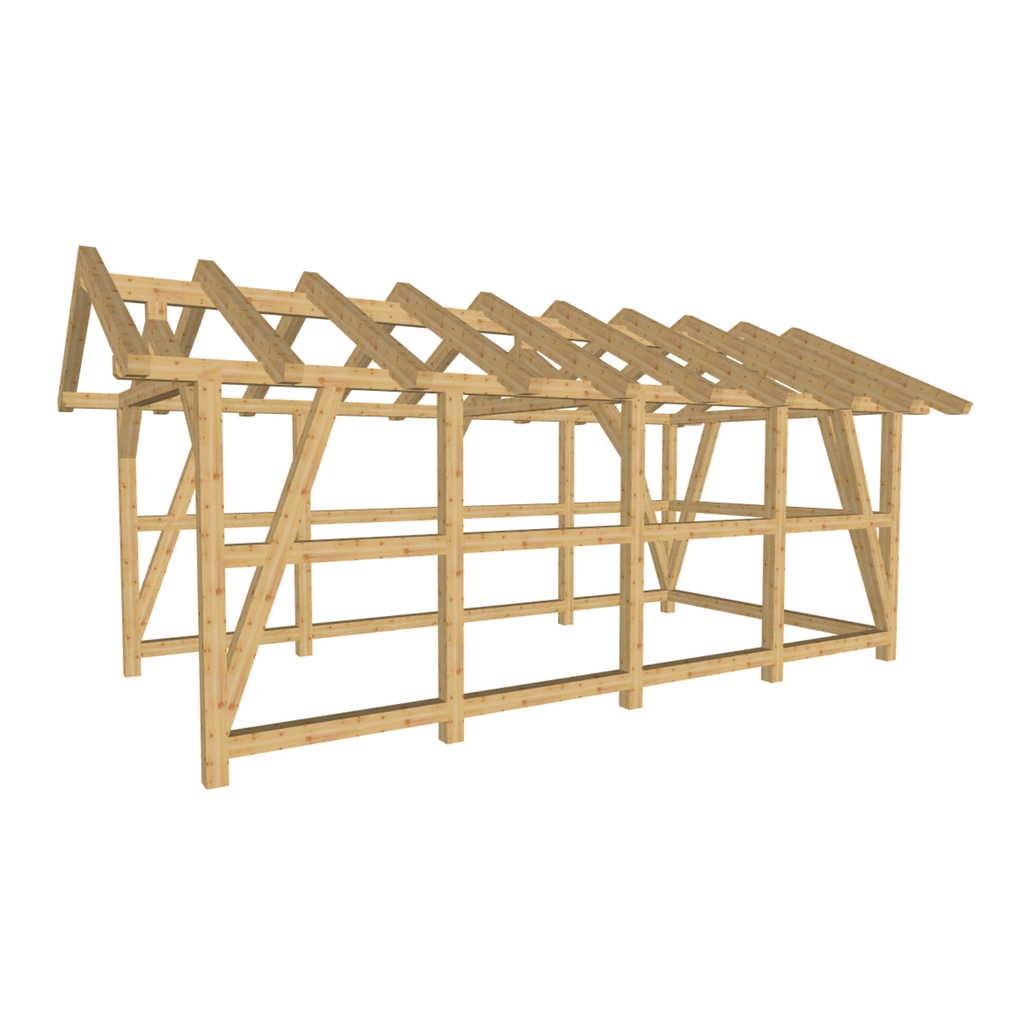 Bauplan Carport Satteldach 5 3D-Ansicht schräg von vorn