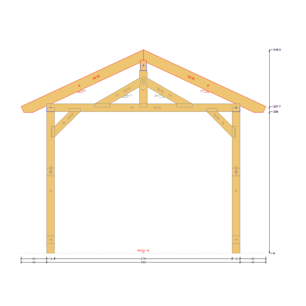 Bauplan Carport Satteldach 5 Querschnitt mit Bemaßung
