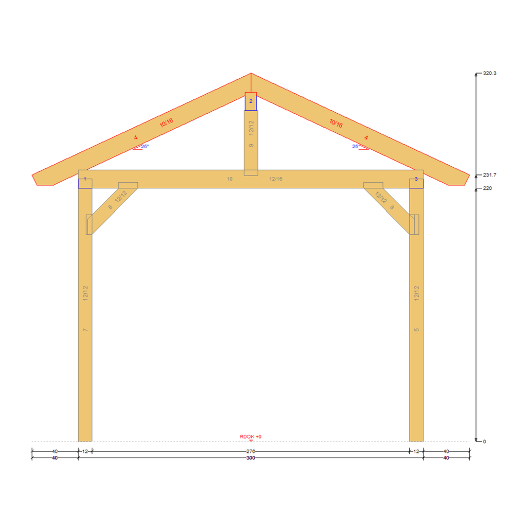 Bauplan Carport Satteldach 6 Querschnitt mit Bemaßung
