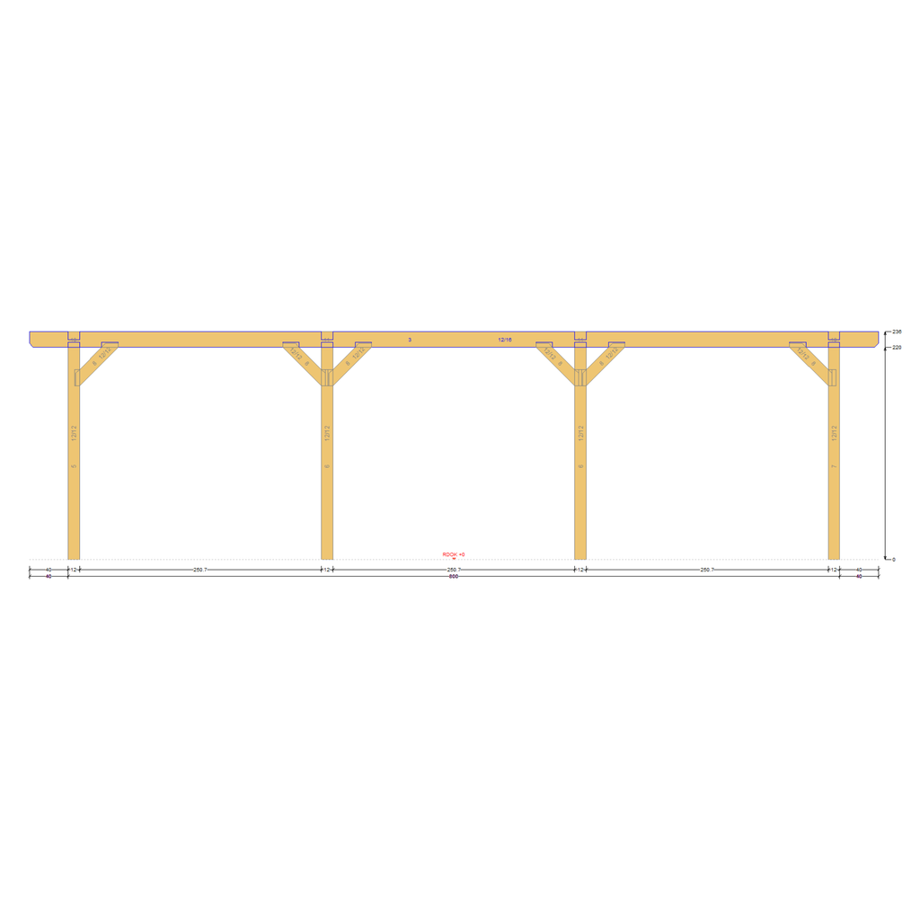 Bauplan Carport Satteldach 6 Seitenansicht mit Bemaßung
