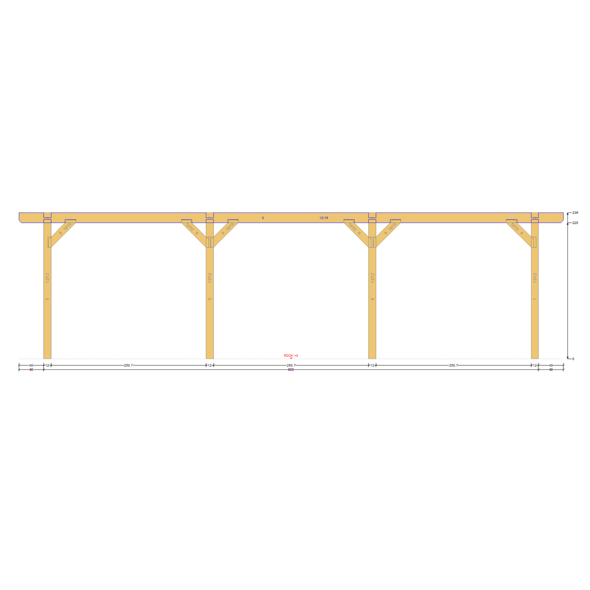 Bauplan Carport Satteldach 6 Seitenansicht mit Bemaßung