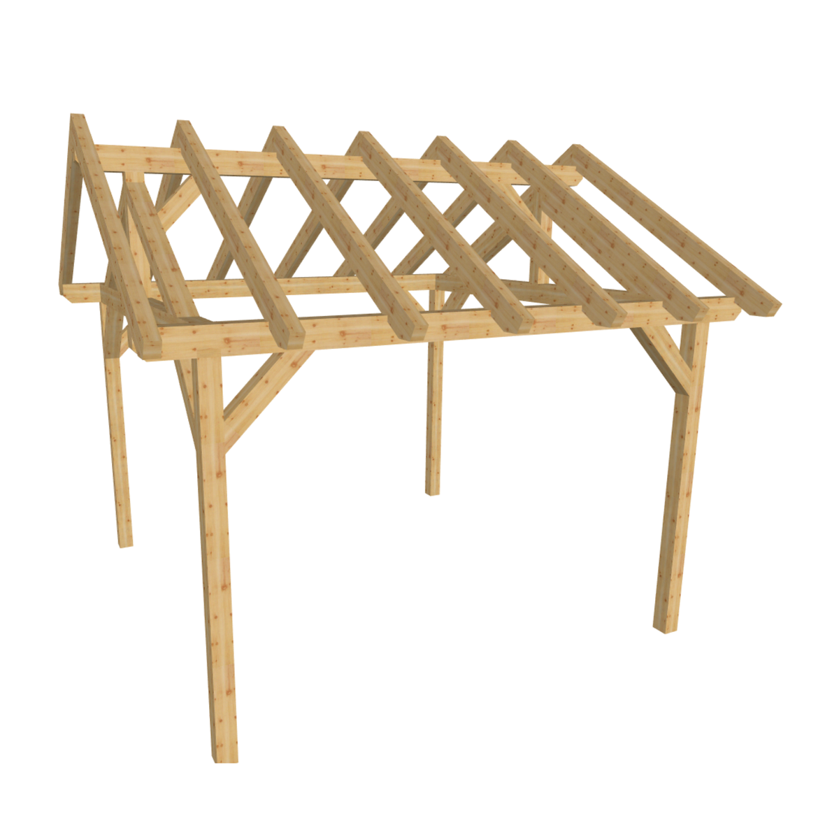 Bauplan Carport Satteldach 8 3D-Ansicht schräg von vorn