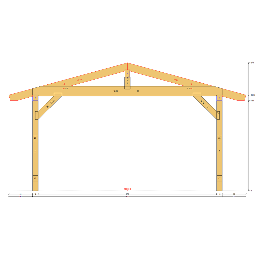 Bauplan Carport Satteldach 9 Querschnitt mit Bemaßung