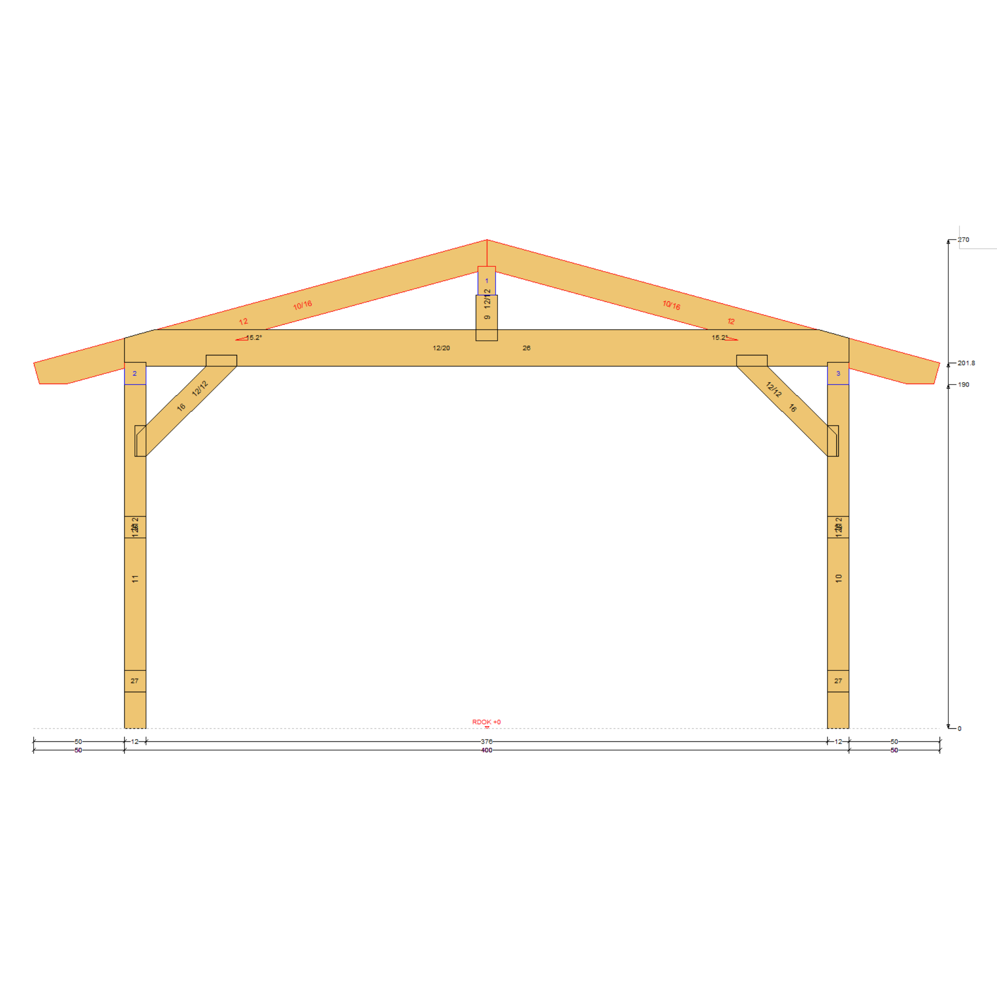 Bauplan Carport Satteldach 9 Querschnitt mit Bemaßung