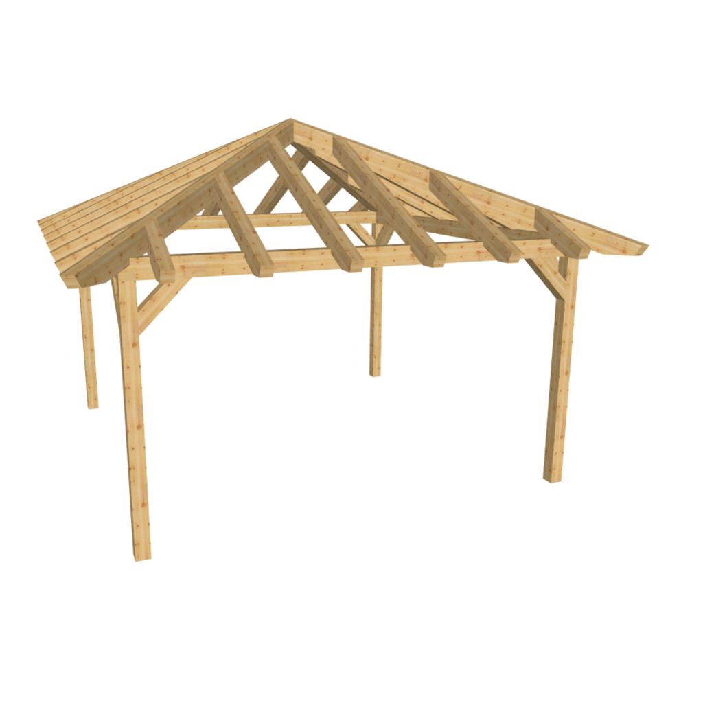 Bauplan Carport Walmdach 1 3D-Ansicht schräg von vorn