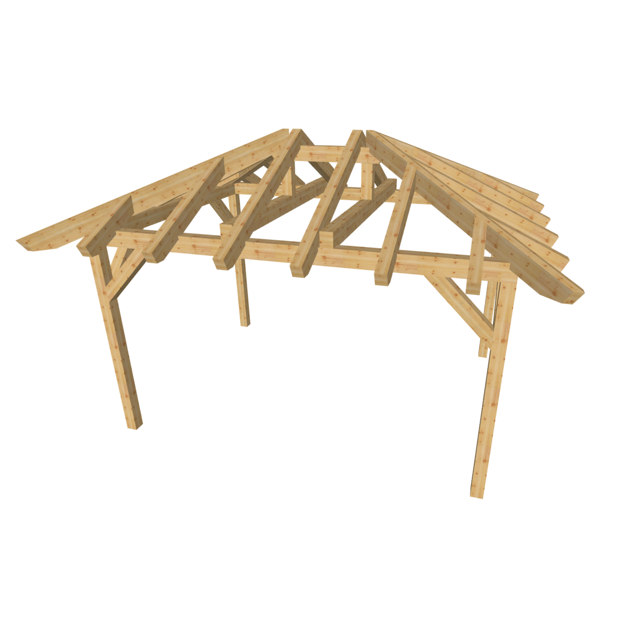 Bauplan Carport Walmdach 10 3D-Ansicht schräg von vorn