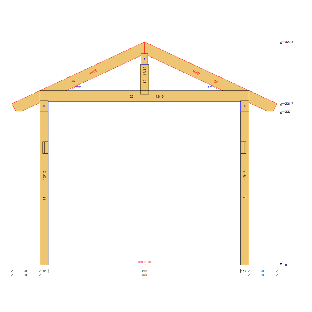 Bauplan Carport Walmdach 10 Querschnitt mit Bemaßung