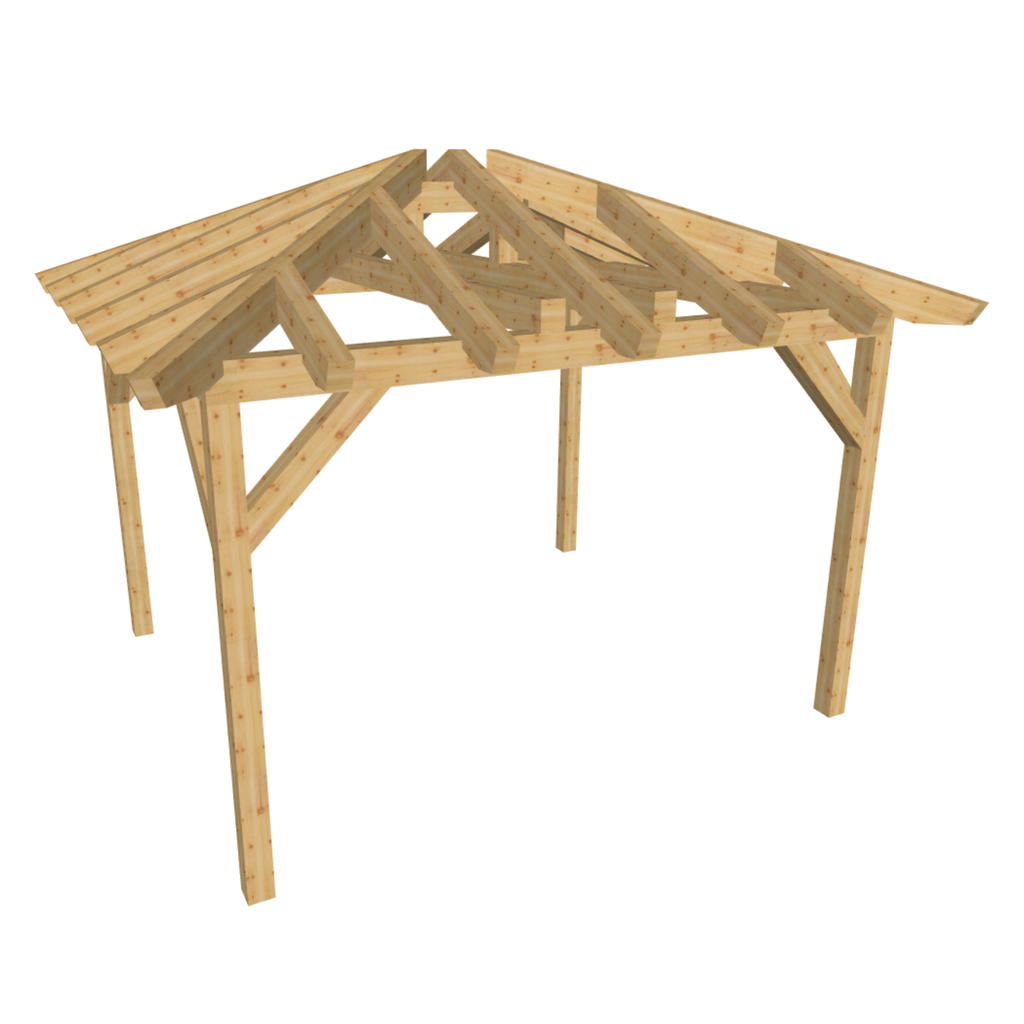 Bauplan Carport Walmdach 11 3D-Ansicht schräg von vorn