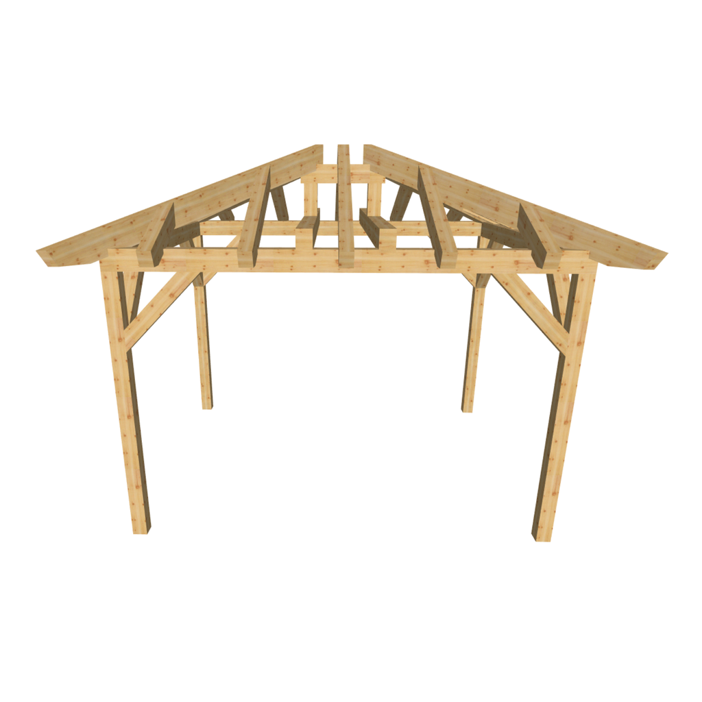 Bauplan Carport Walmdach 11 3D-Frontansicht