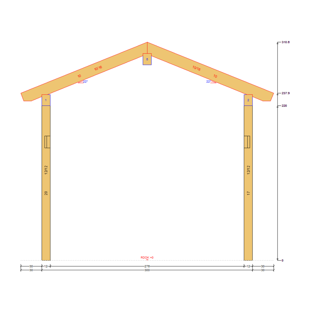Bauplan Carport Walmdach 11 Querschnitt mit Bemaßung