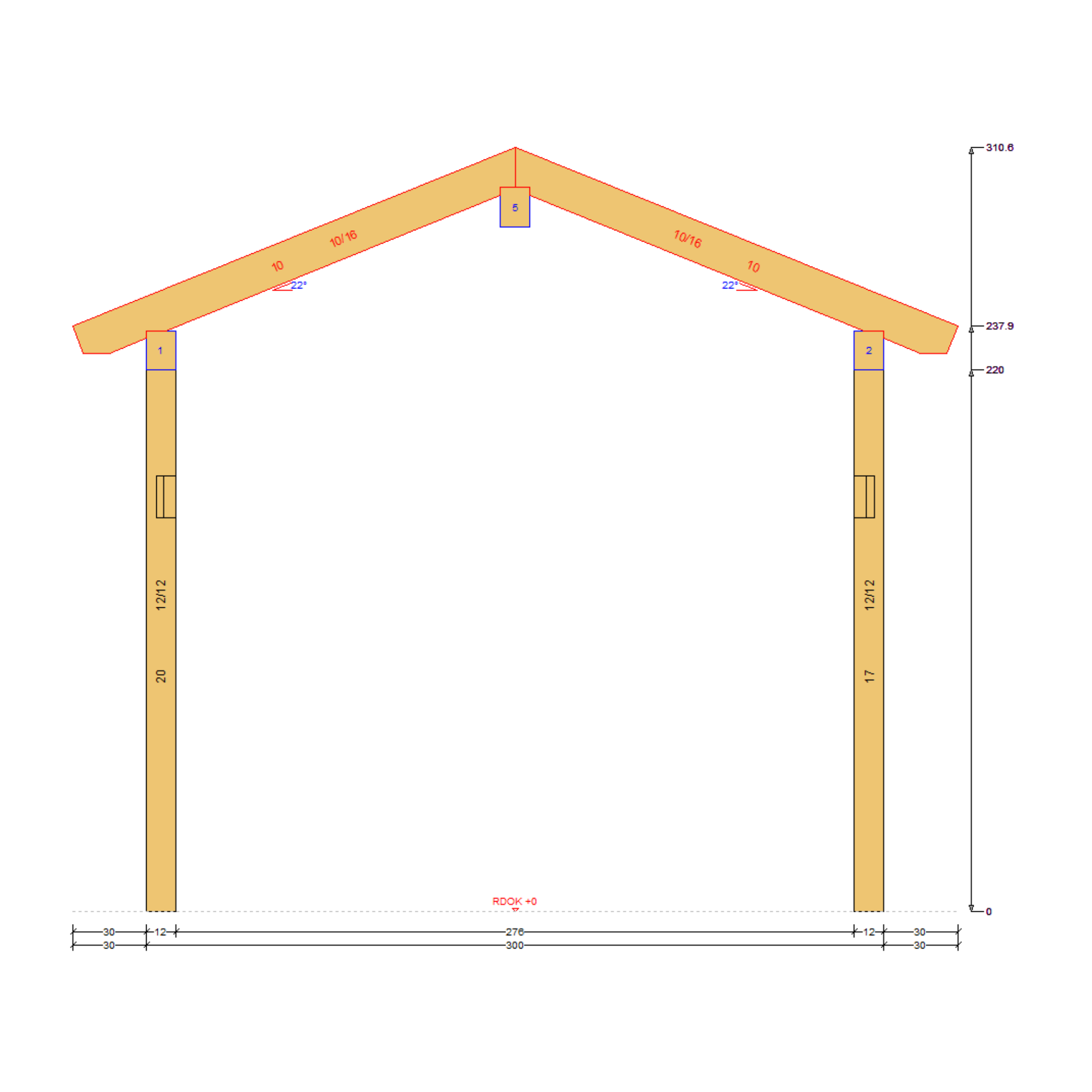 Bauplan Carport Walmdach 11 Querschnitt mit Bemaßung